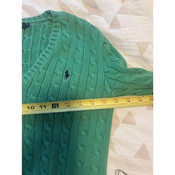 Ralph Lauren Sport Women Cable-knit Cotton V-neck Long Sleeve Sweater Jumper L - Picture 7 of 8